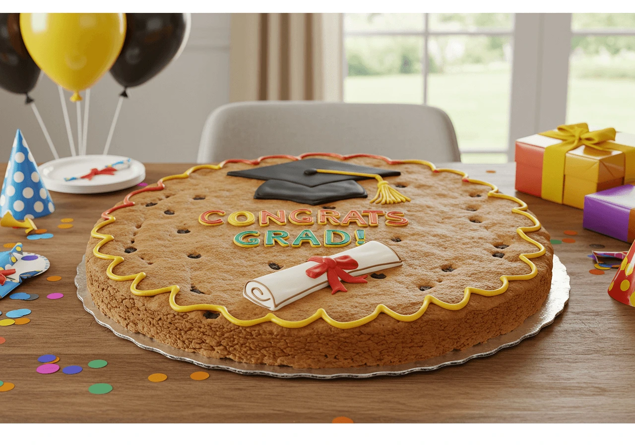 Graduation cookie cake with cap and diploma design