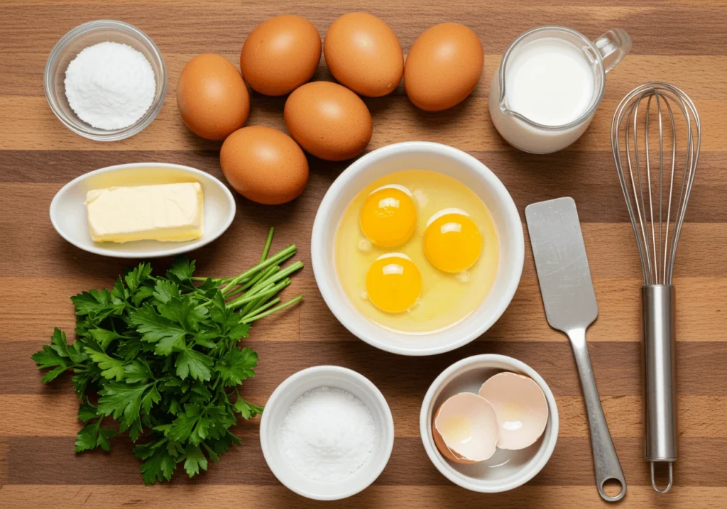 Fresh ingredients for making a fluffy omelette