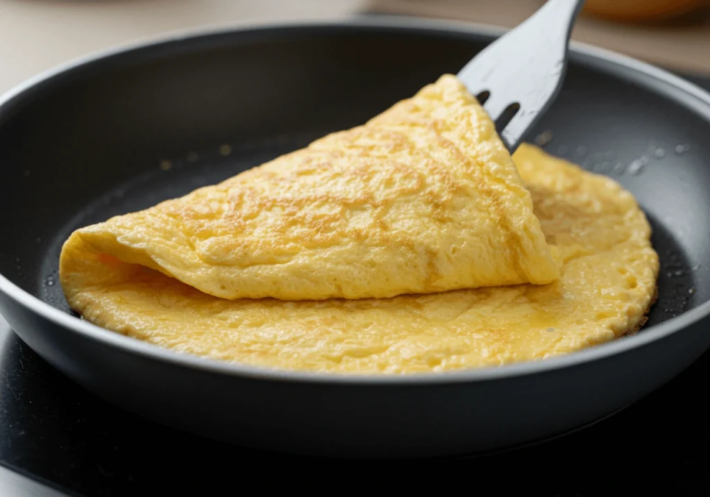 Cooking a fluffy omelette in a pan