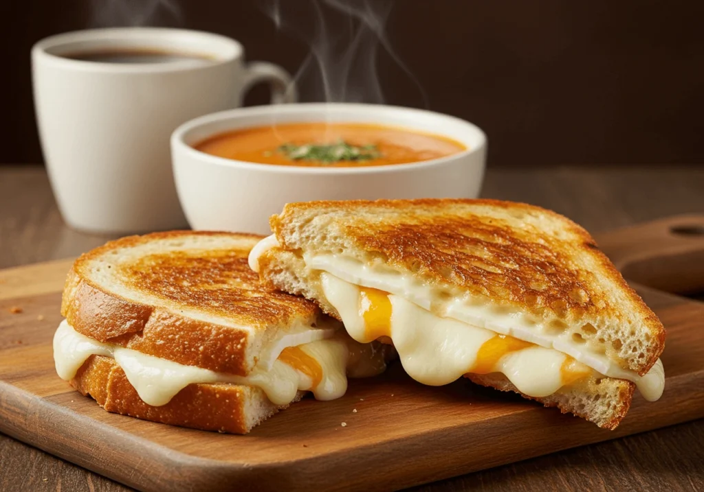 Close-up of a Starbucks-style grilled cheese sandwich with crispy sourdough bread and melted cheese