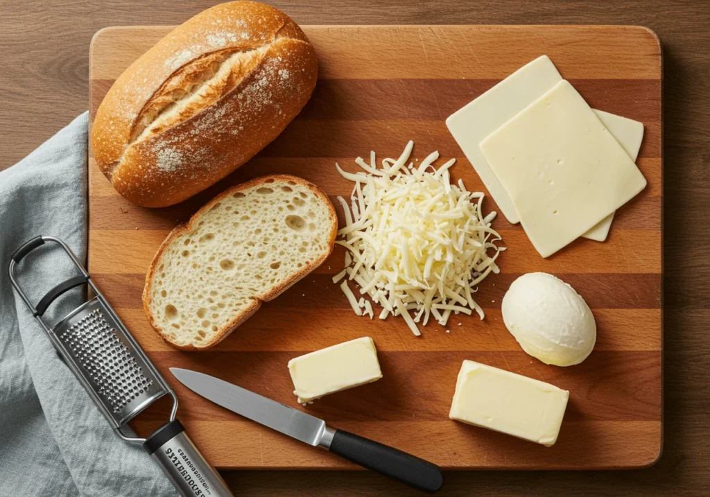 Ingredients for Starbucks grilled cheese recipe arranged on a cutting board