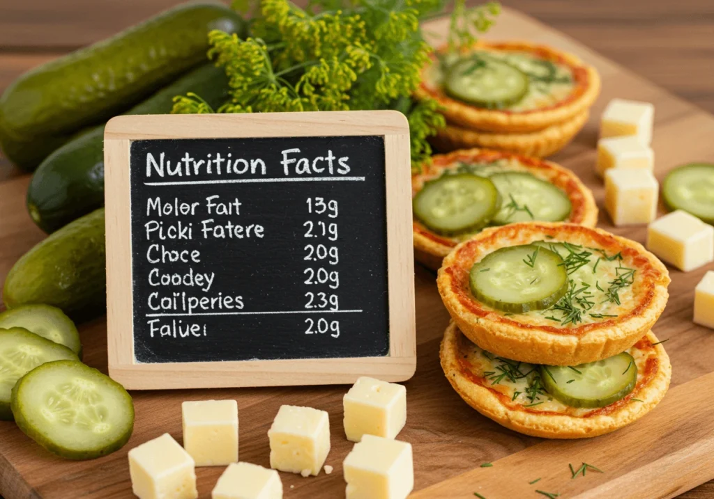 Nutritional breakdown of pickle pie pizza displayed next to a mini pizza