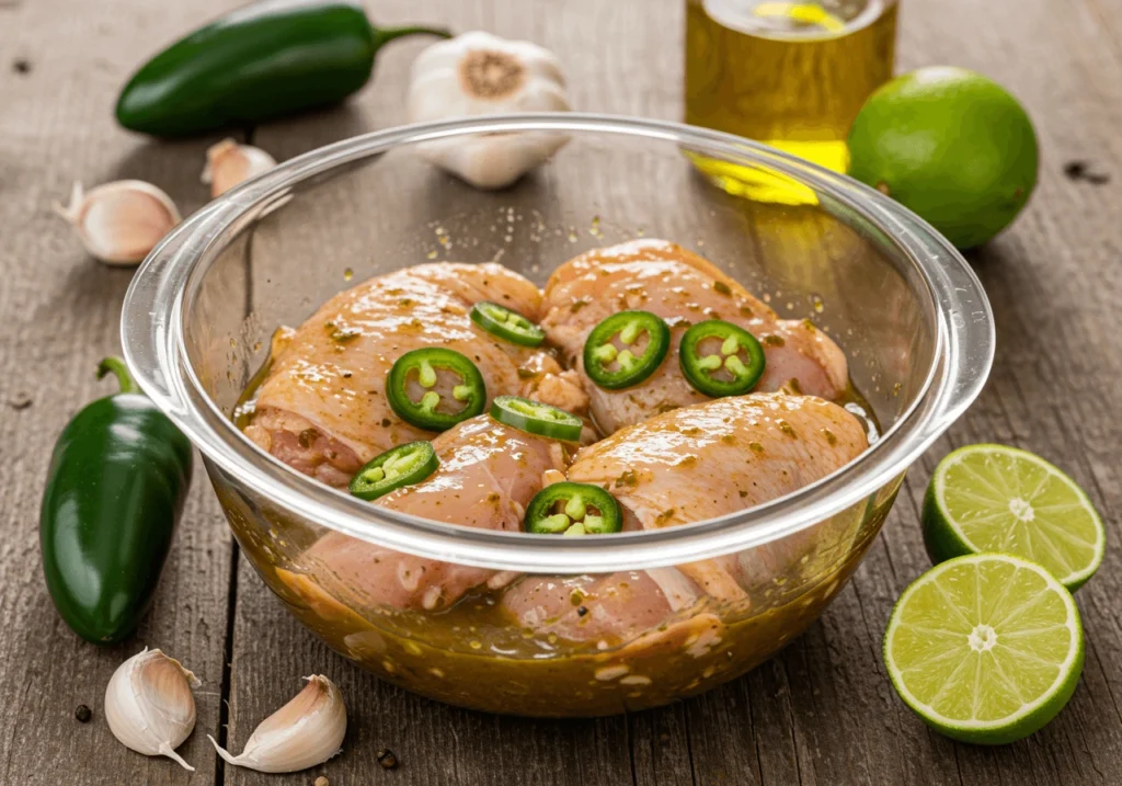 Chicken marinating in jalapeno lime marinade