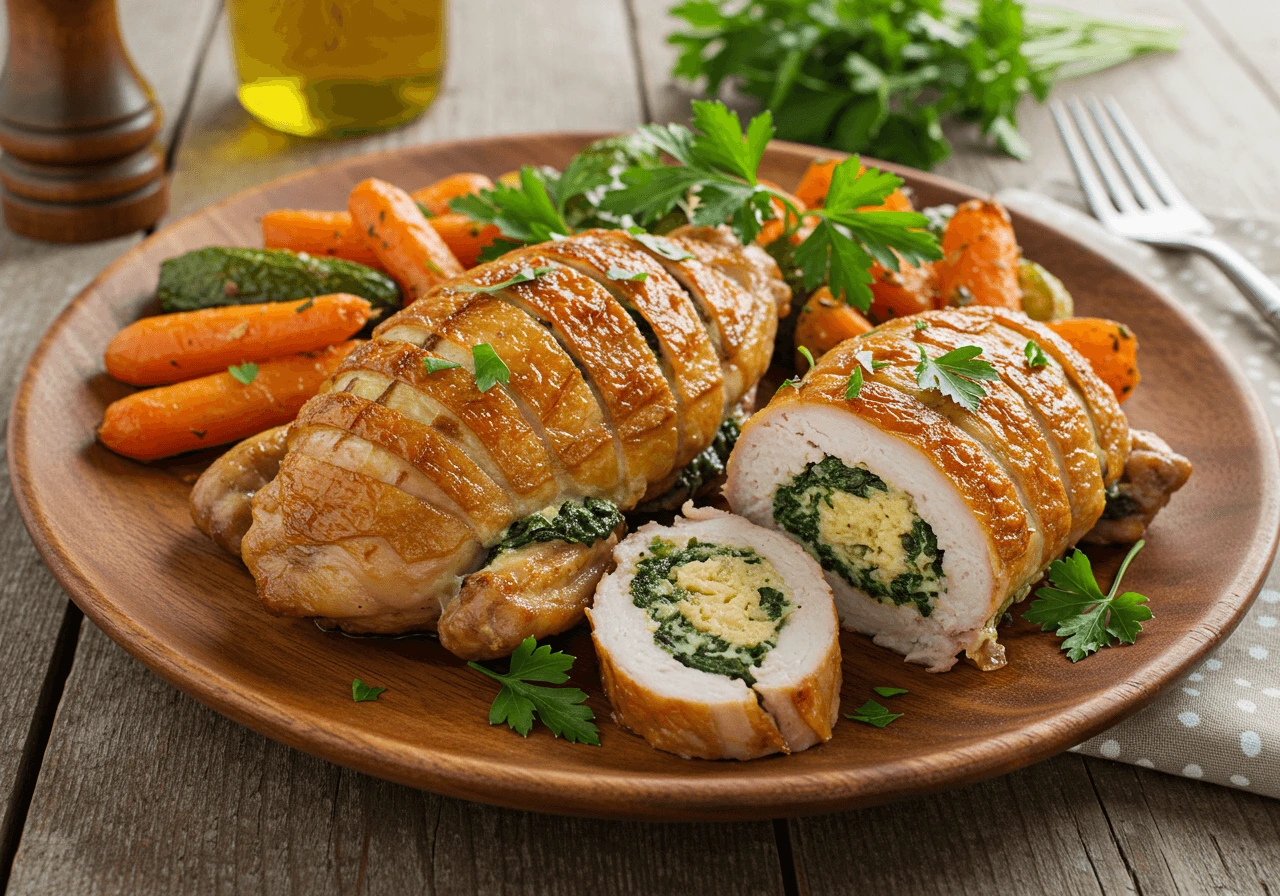 Baked hasselback chicken with spinach and cheese