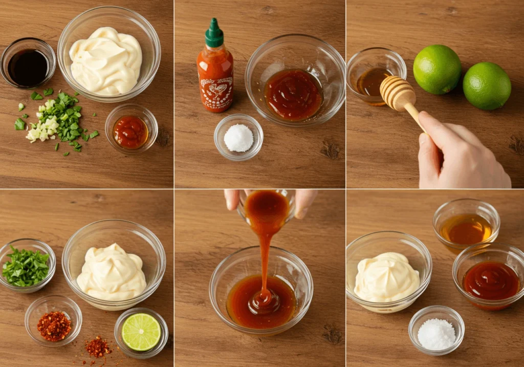 Ingredients for Bang Bang sauce being mixed in a bowl