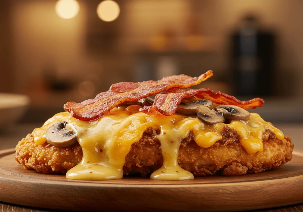 Alice Springs Chicken with melted cheese, bacon, and honey mustard