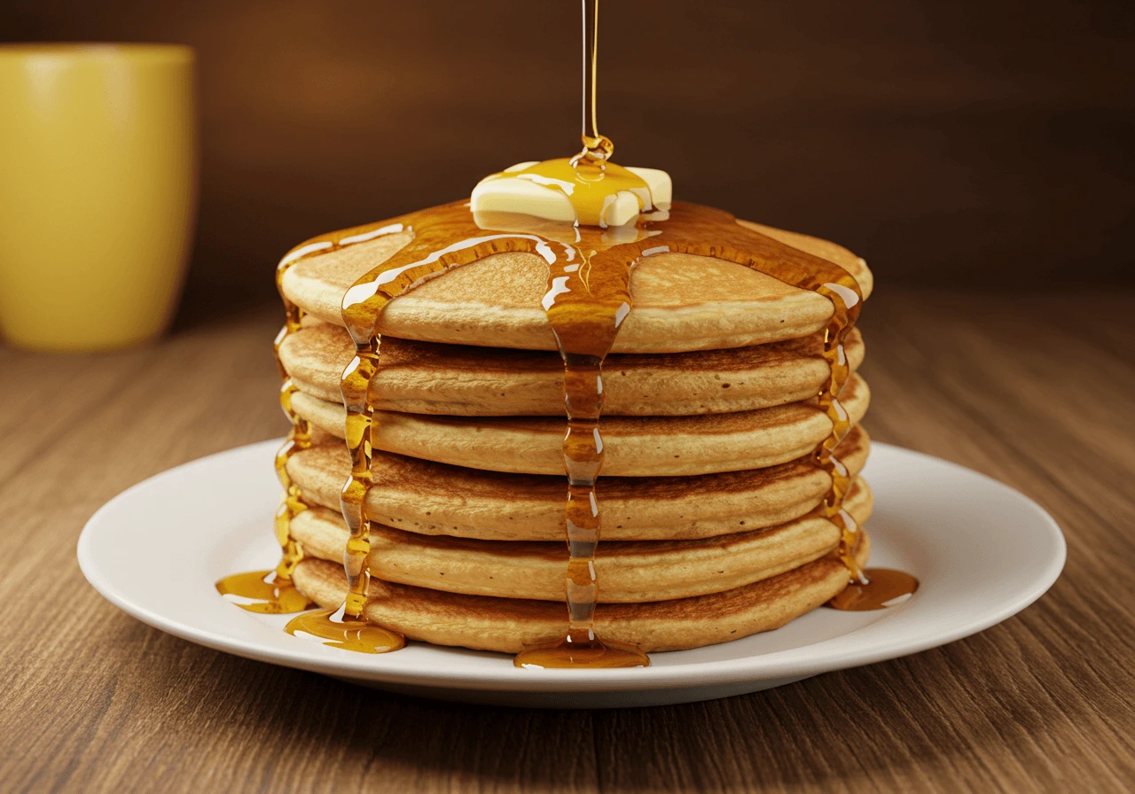 Fluffy Cracker Barrel pancakes with butter and syrup