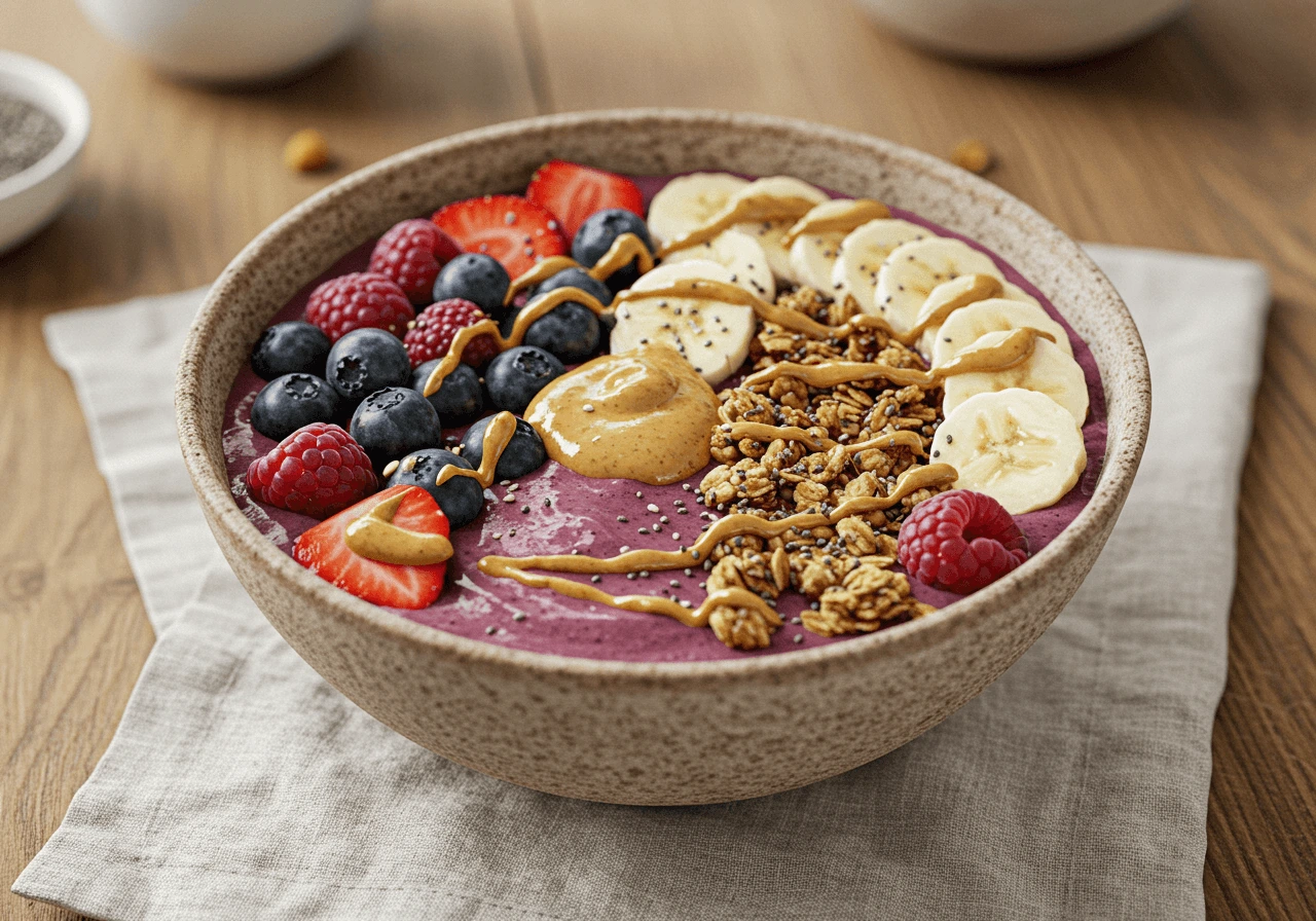 Healthy protein smoothie bowl with fresh fruit and granola